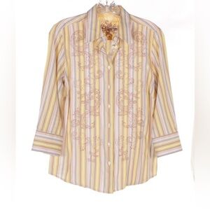 Robert Graham western flair embroidered button down shirt yellow